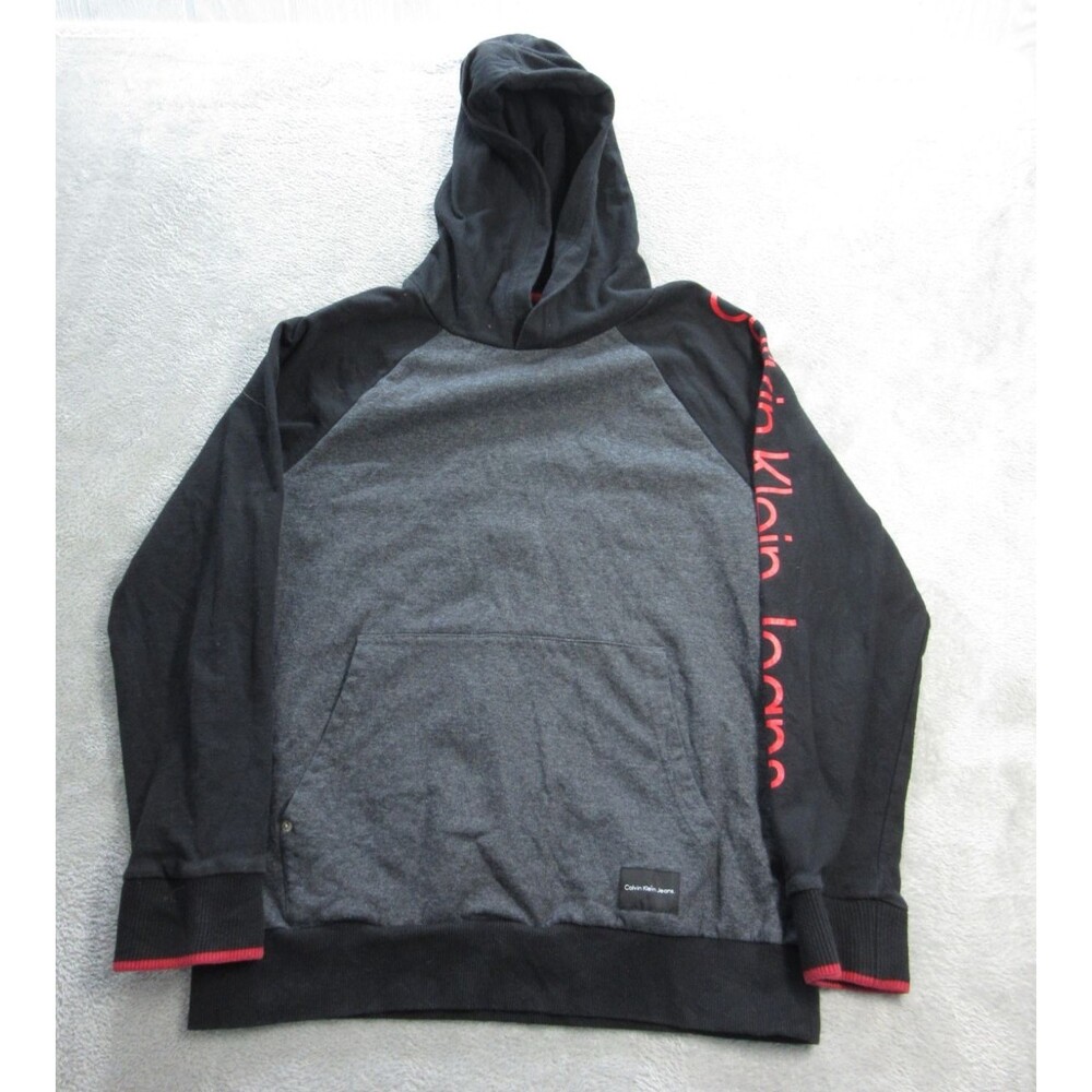 Calvin Klein Hoodie Boys Large  14/15 Sweatshirt Black Gray Logo Print